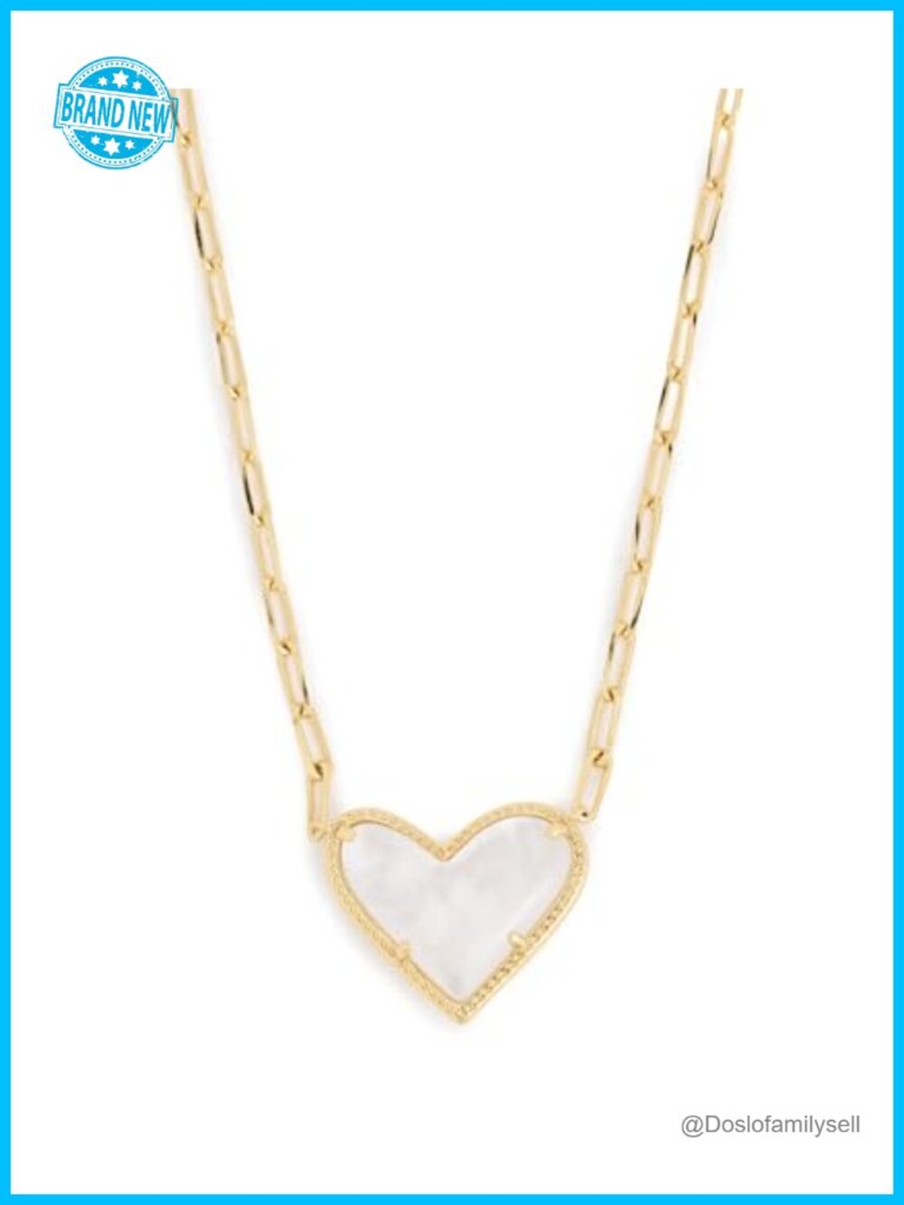 Gold Plated Brass Paperclip Chain Heart Pendant Necklace with Pearl